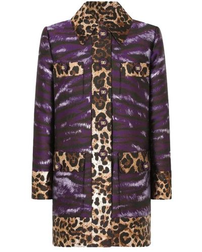 Dolce & Gabbana Cappotto jacquard con stampa leopardo e tigre - Viola