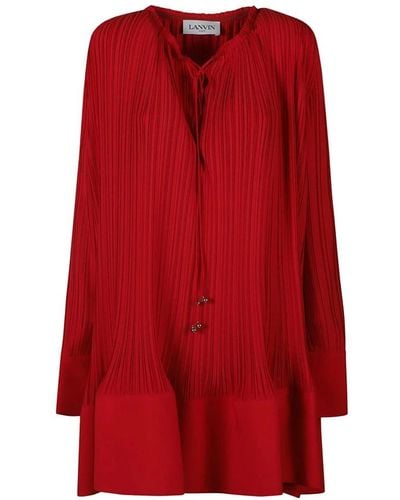 Lanvin Long sleeve flare pleated dress - Rosso