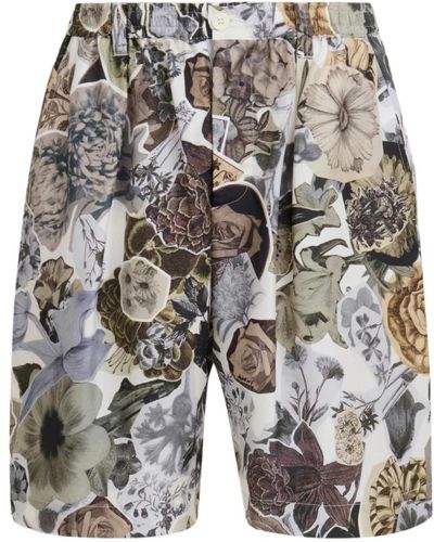 Marni Habotai-seiden-shorts mit zugband und nächtlichem druck - Grau
