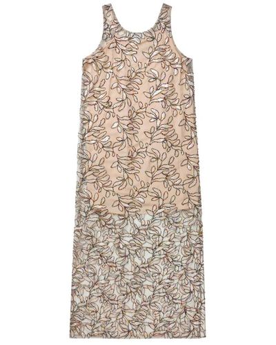 Munthe Hermoso vestido largo con detalles de bordado y perlas - Neutro