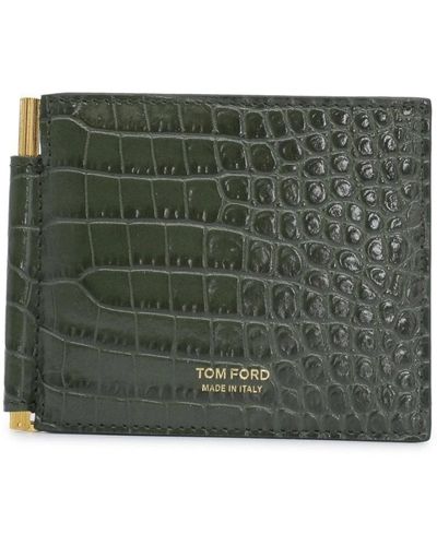 Tom Ford Bedruckte croc t line clip geldbörse - Grün