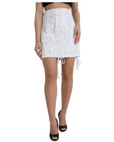 Dolce & Gabbana Bestickter minirock mit hoher taille - Weiß
