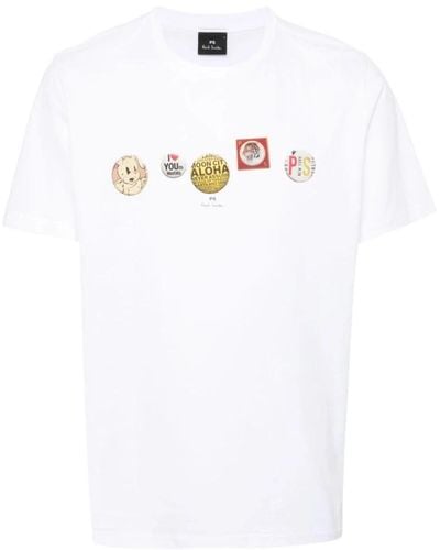 Paul Smith Bio-baumwoll t-shirt mit logo-print - Weiß