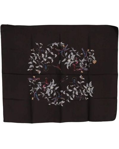 Dolce & Gabbana Sciarpa RRP 100% seta marrone con stampa di uccelli 80 cm x 95 cm - Nero