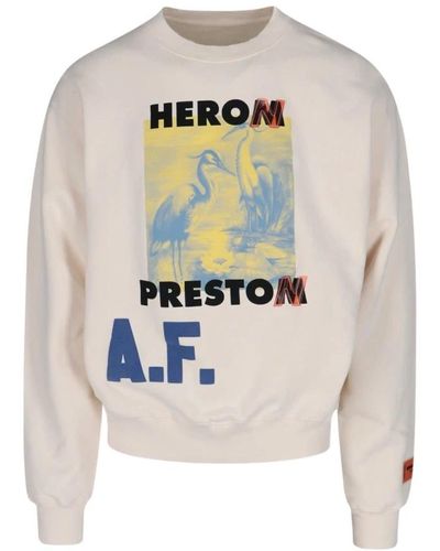 Heron Preston Felpa in cotone beige con stampa grafica - Bianco