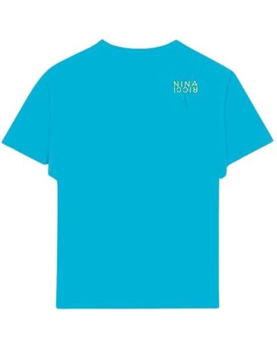 Nina Ricci Blaues baumwoll-jersey t-shirt mit stickerei