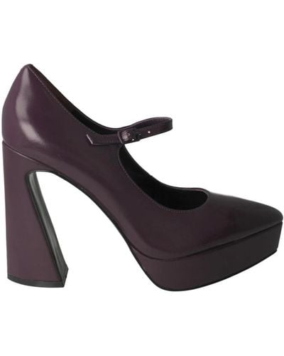 Jeannot Zapato de mujer de cuero violeta con correa de tobillo ajustable - Morado