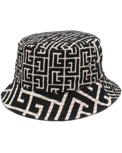 Balmain Cotton canvas bucket hat with Paris logo - Schwarz
