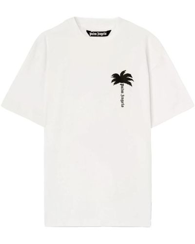 Palm Angels Logo print crew neck t-shirts - Bianco