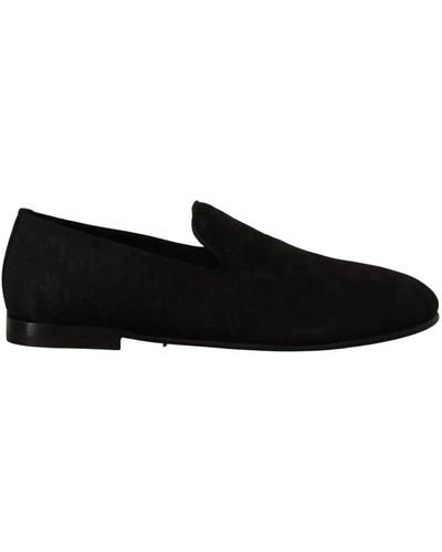 Dolce & Gabbana Black jacquard slippers flats loafers shoes - Nero