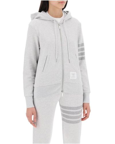 Thom Browne 4-bar zip hoodie aus grauer baumwolle