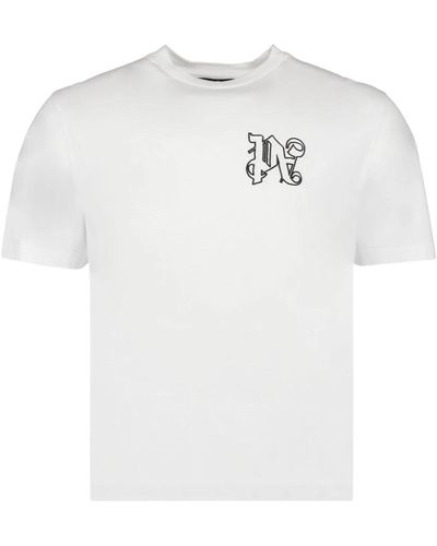 Palm Angels Monogramm logo besticktes t-shirt - Weiß