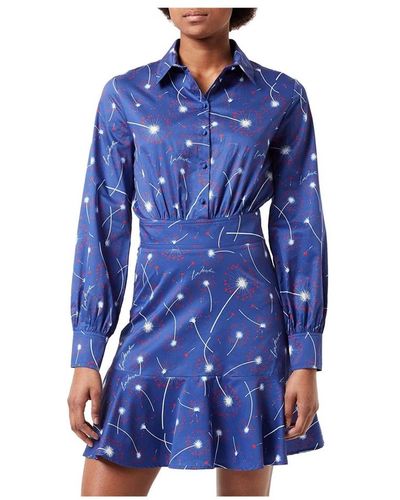 Love Moschino Vestido de algodón con cuello de camisa y estampado abstracto - Azul