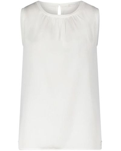 BETTY&CO Chic ärmellose bluse mit webbesatz - Weiß