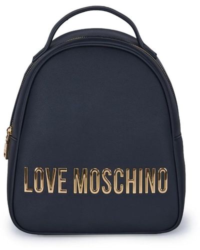 Love Moschino Zaino in ecopelle nera con logo in metallo oro - Blu
