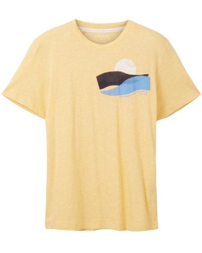 Tom Tailor Gestreiftes t-shirt mit rundhalsausschnitt und fotodruck - Gelb