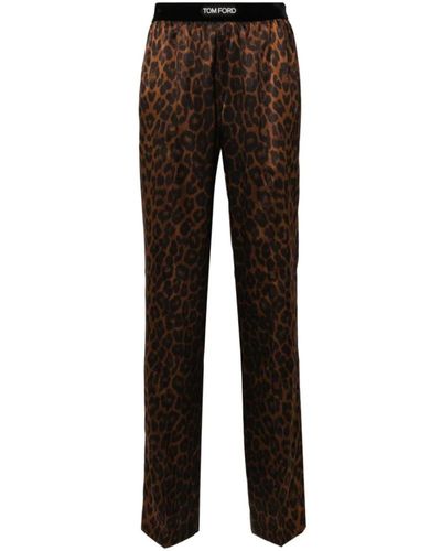 Tom Ford Seidenhose mit naturprint,leopardenmuster seiden satin pyjama-hose - Braun