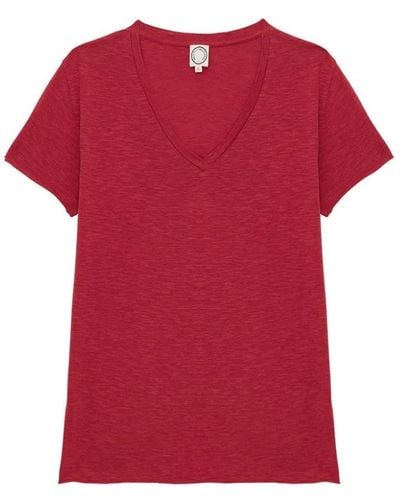 Ines De La Fressange Paris Katalina v-neck t-shirt raspberry,elegantes v-ausschnitt t-shirt zitrone - Rot