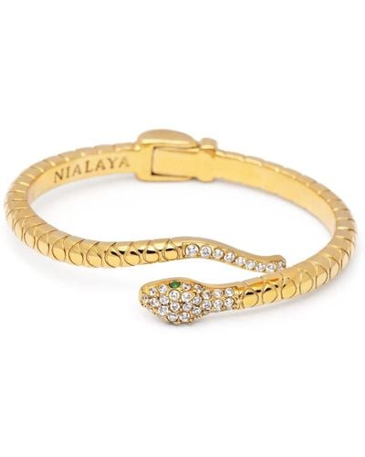 Nialaya Women Gold CZ Snake Bangle - Mettallic
