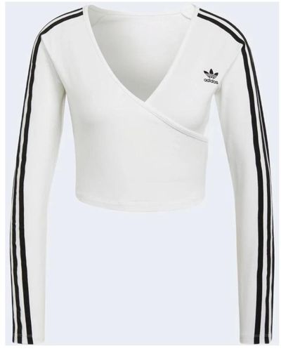 adidas Camiseta blanca de manga larga con cuello en v - Blanco