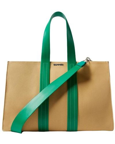 Sunnei Canvas handtasche mit grünen griffen