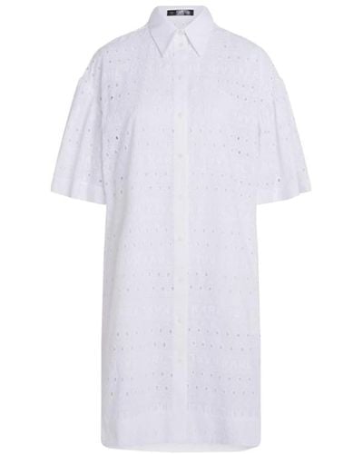 Karl Lagerfeld Weiße baumwollbesticktes hemdkleid