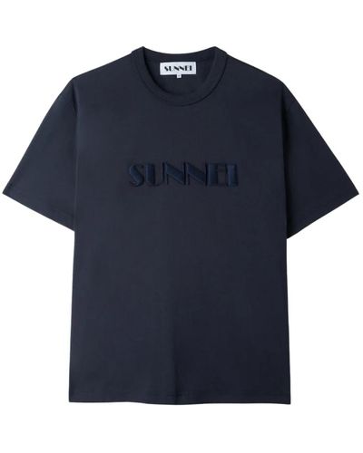 Sunnei Blaues t-shirt mit gesticktem logo