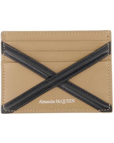 Alexander McQueen Zweifarbiger lederkartenhalter,leder-kartenhalter mit harness-detail und logo-print - Blau