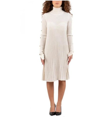 Clips Knitted Dresses - White