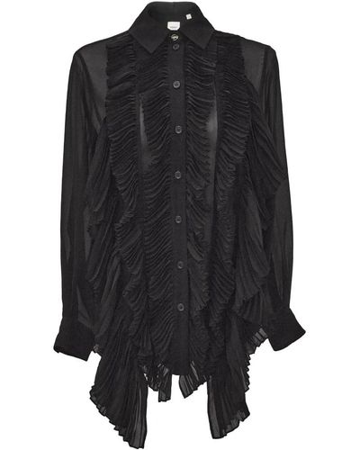 Burberry Esclusiva blusa in seta con ruches e volant - Nero