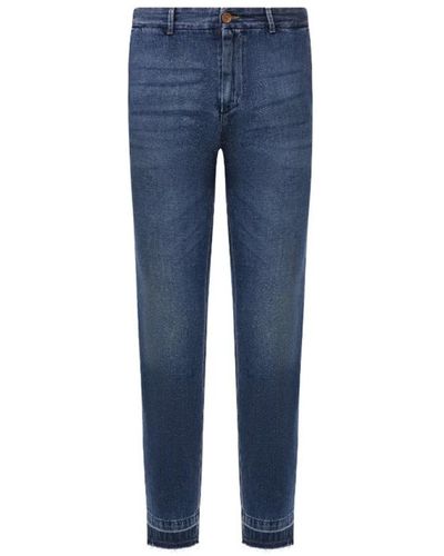 Gucci Pantaloni chino in denim blu scuro con ricamo logo rosso