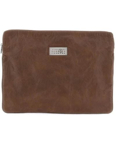 MM6 by Maison Martin Margiela Crinkled leather document holder pouch - Marrone