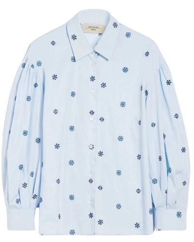 Weekend by Maxmara Camisa de algodón con mangas abullonadas y bordados - Azul