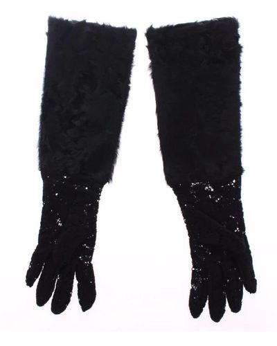 Dolce & Gabbana Lussuosi guanti in lana e pelliccia di agnello - Nero