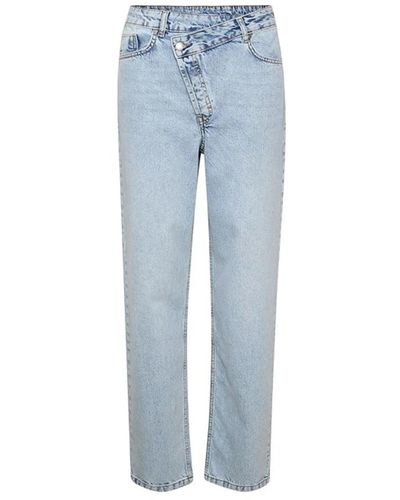 My Essential Wardrobe Asymmetrischer verschluss weite bein jeans hellblau