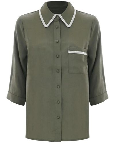 Kocca Camisa de mujer de lyocell con botones cubiertos y detalles brillantes - Verde