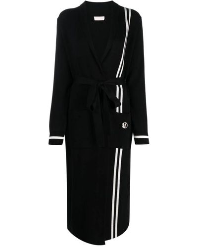 Liu Jo Cardi-coat a righe con cintura in maglia a coste - Nero