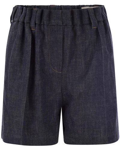 Brunello Cucinelli Shorts in denim con elastico in vita - Blu