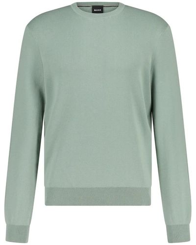 BOSS Feinstrick pullover regular-fit rundhals - Grün