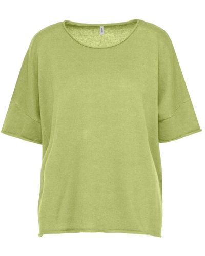 Bomboogie Short-sleeved sweater in cotton linen blend - Verde