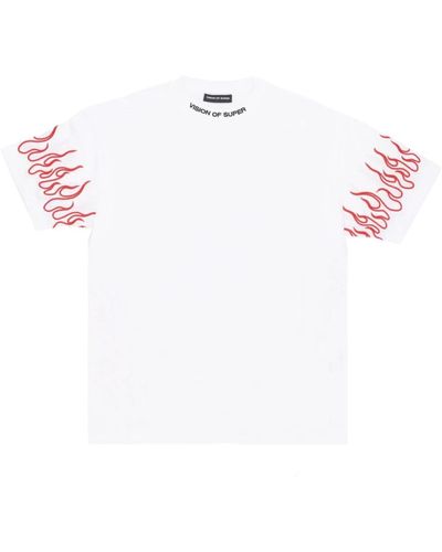 Vision Of Super T-Shirt mit Bestickten Flammen für Männer - Weiß