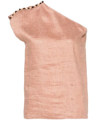 Alysi Orange leinen blend one-shoulder top - Pink