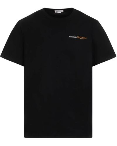 Alexander McQueen Schwarzes baumwoll-t-shirt mit besticktem logo