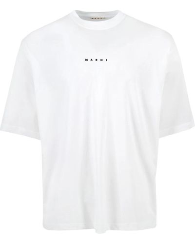 Marni T-shirt in cotone con stampa logo - Bianco