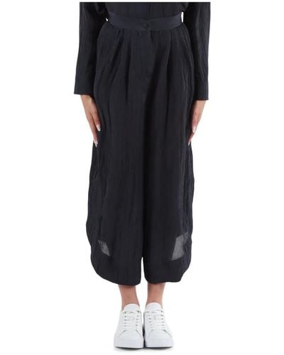 Emporio Armani Pantalones de nylon arrugado con piernas anchas - Negro