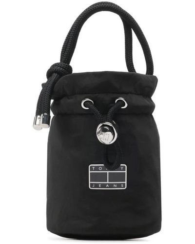 Tommy Hilfiger Synthetische kordelzug handtasche mit abnehmbarem riemen - Schwarz