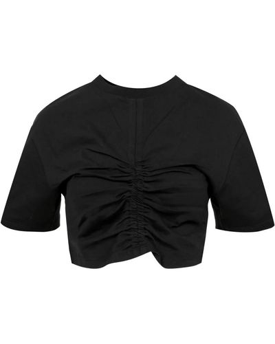 Semicouture Camiseta negra de algodón con cuello redondo - Negro