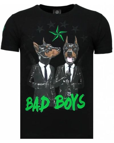 Local Fanatic Bad boys pinscher rhinestone - t-shirt - 5774z - Schwarz
