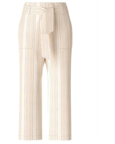 Marc Cain Pantalones de lino a rayas con cintura alta - Neutro