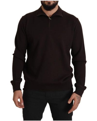 Dolce & Gabbana Brown cashmere collared pullover sweater - Nero